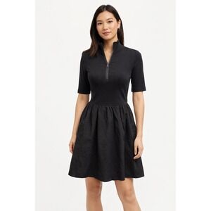 Steve Madden Womens Black Ribbed Half Zip Mixed Media Pocket Dress Size Medium